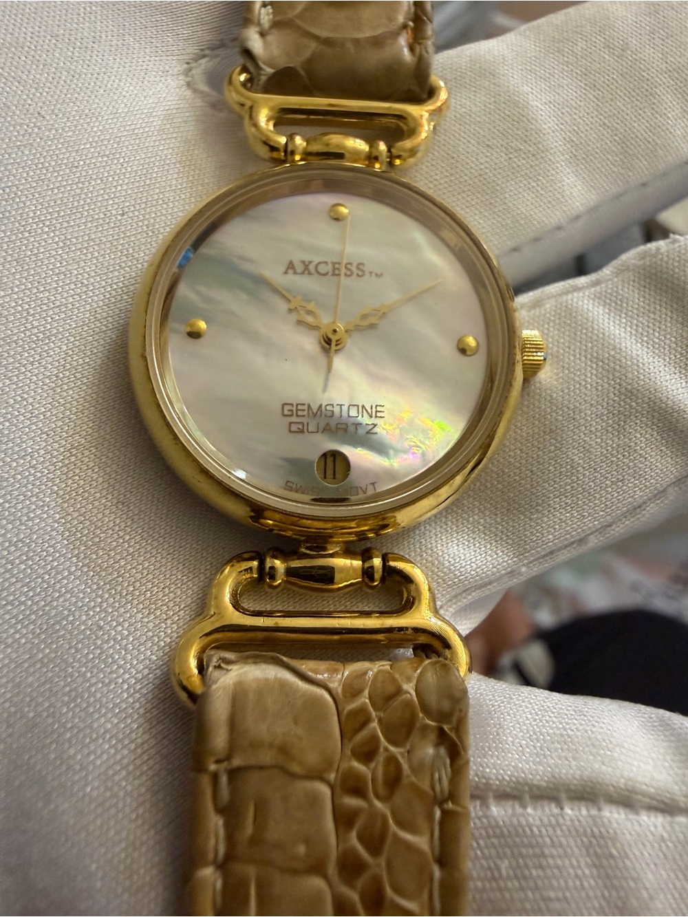 Vintage Axcess Gemstone Quartz Watch Swiss Movt Genuine Alligator Strap - REPAIR